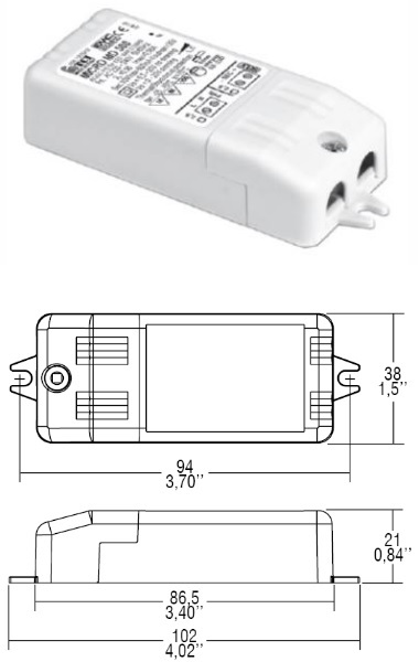 127042 , Micro Jolly MD 500 LED driver. 500mA, 3-10W dimbaar, 102x38x21mm